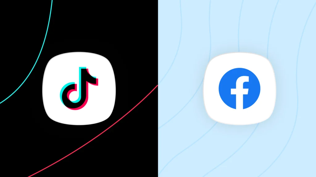 Side-by-side image showing TikTok and Facebook logos representing a comparison of performance.