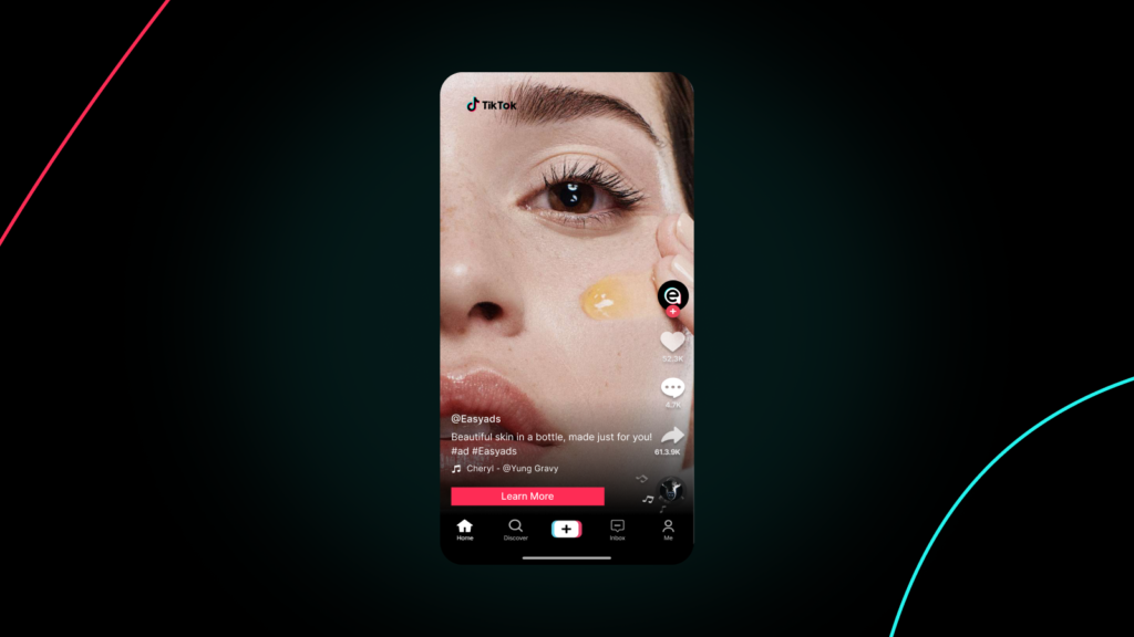 A close-up TikTok ad of a model applying a gel skincare product to her face.