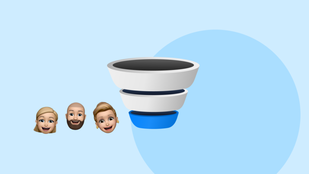 Three smiling emoji faces beside stacked white bowls with blue bowl at bottom representing hot audience funnel stage
