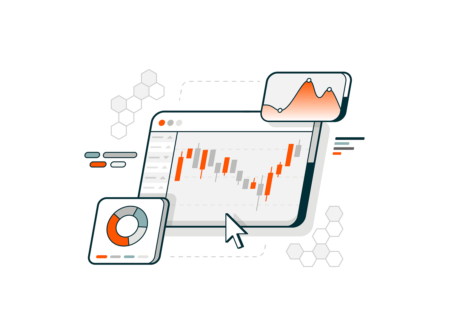 Illustration of analytics tools showing charts and data visuals, representing strategies for Shopify Conversion Rate Optimization.