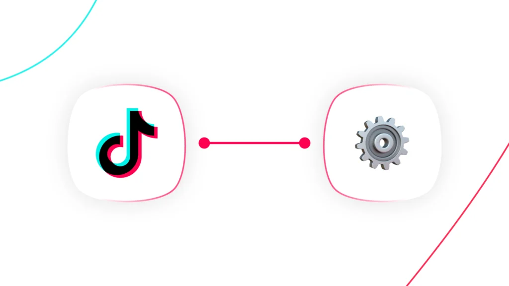 TikTok logo linked to a settings gear icon, representing TikTok ads automation Shopify integration.