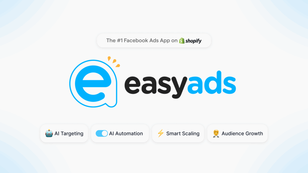 Easy Ads for Facebook logo presented as an AI powered option in a comparison of Shopify Facebook ads automation tools.